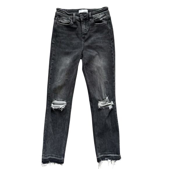 Vervet Jeans Womens 27 Black Distressed High Rise Straight Leg Frayed Hem grunge - Picture 1 of 12
